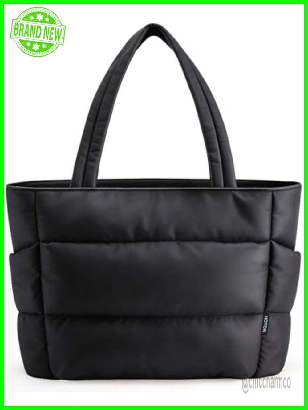 Puffer Tote Bag Multi-Pocket Zippered Laptop Work Travel